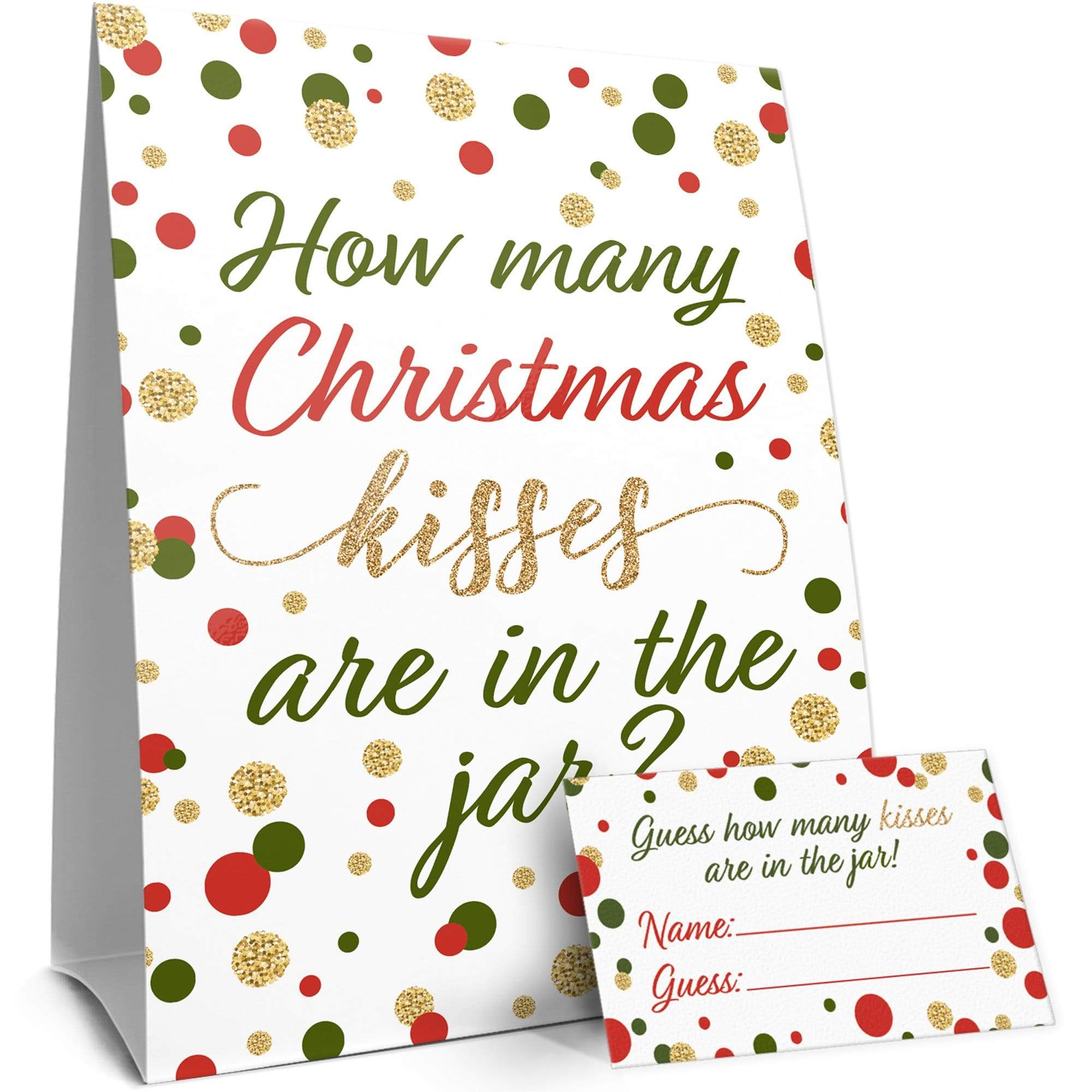 Christmas Party How Many Kisses Game - Standing Sign and 30 Cards